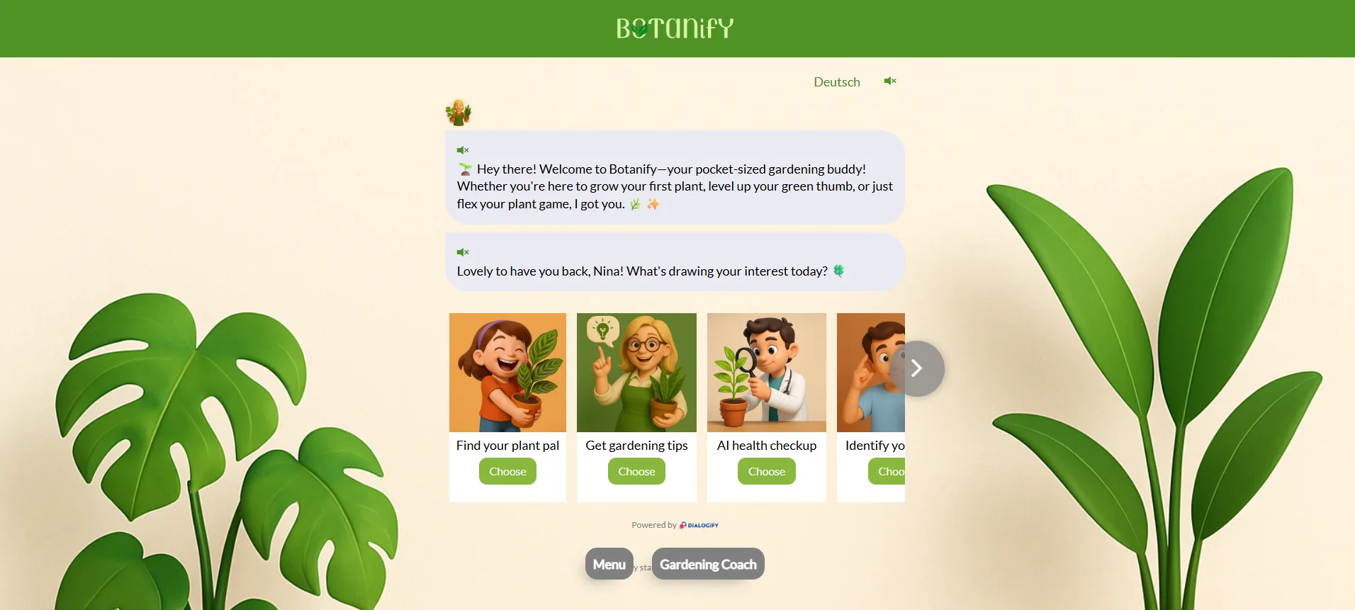 Botanify, der Gardening-Chatbot, über seine Module hinweg