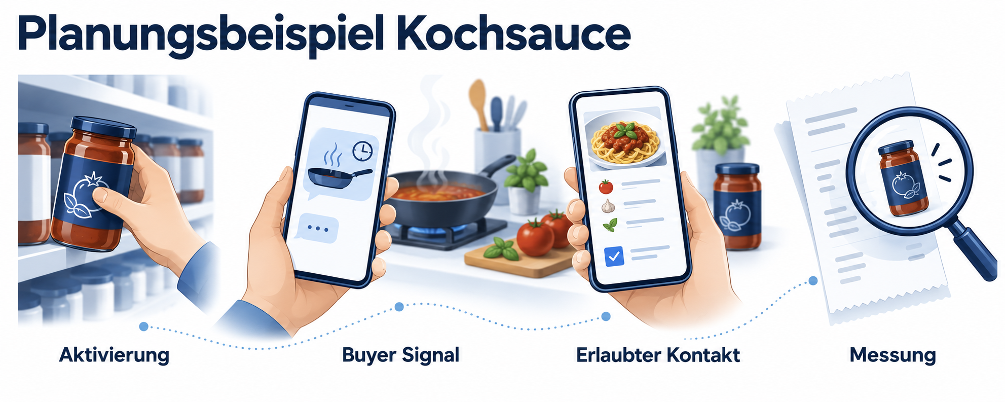 Eine Hand nimmt eine Kochsauce aus dem Regal.