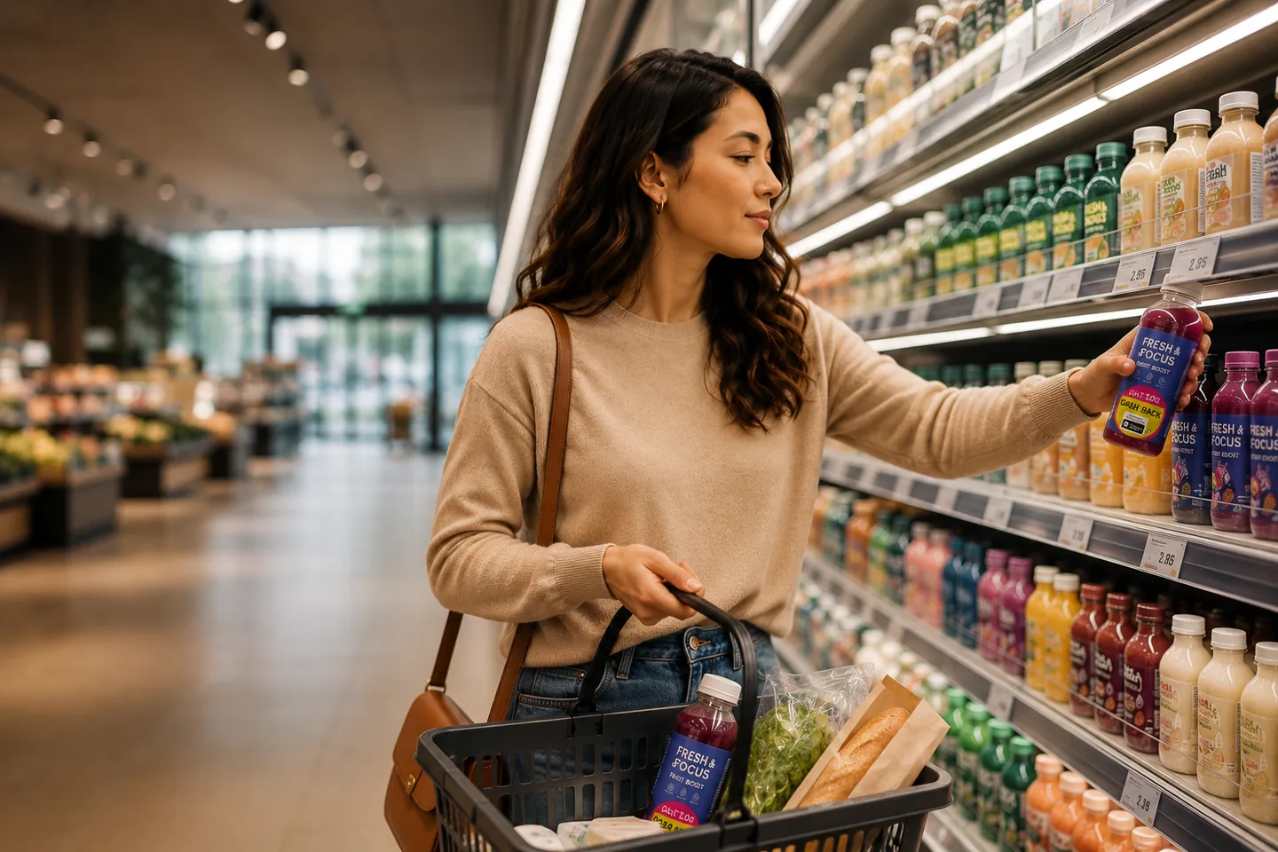 Shopper picking a new product from the shelf in retail