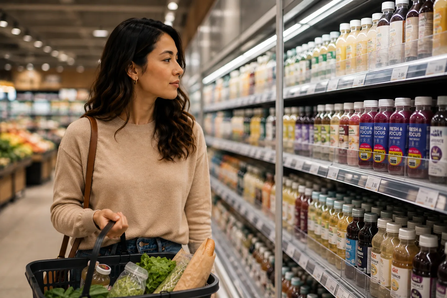 Shopper reaching for a product on the shelf again