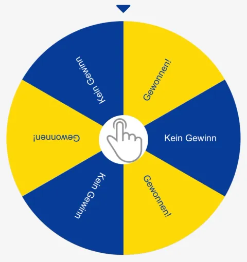 Originales blau-gelbes Gewinnrad mit Gewinn- und Kein-Gewinn-Feldern